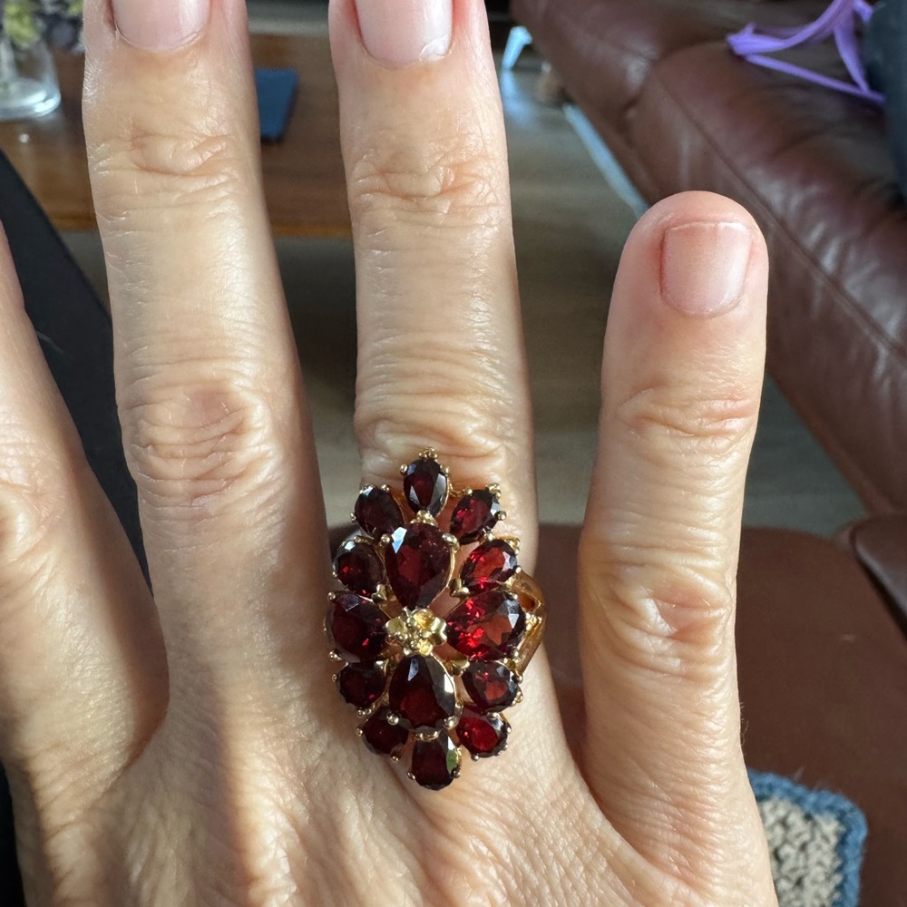 Gold plated sterling silver Elegant garnet Gemstone Ring